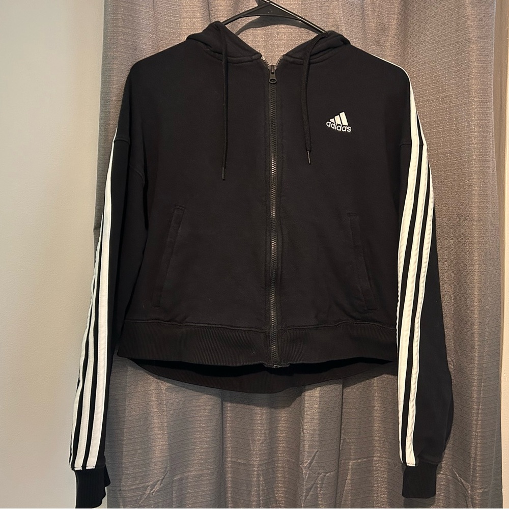 Adidas Women's Black Hoodie with White Stripes